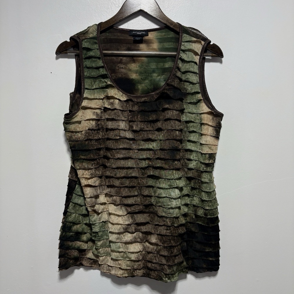Notations Tank Top Womens XL Brown Green Textured Layered Sleeveless Top
